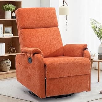 Recliner Chair, Swivel Rocking Recliner Chair for Adults, Glider Rocking Chair, Small Nursery Chair Recliner for Living Room, Reclining Chair with Modern-Designed Armrests, Chenille, Orange