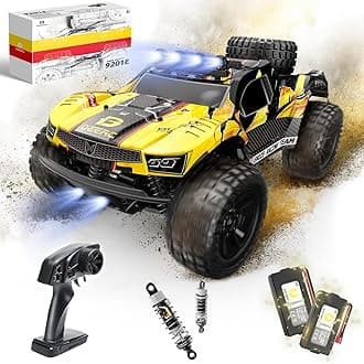 DEERC 9201E 1:10 Large Remote Control Truck with Lights, Fast Short Course RC Car, 48 km/h 4x4 Off-Road Hobby Grade Toy Monster Crawler Electric Vehicle with 2 Rechargeable Batteries for Adult Kid Boy