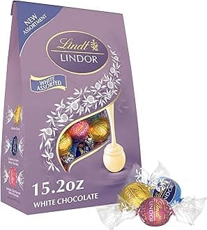 Lindt LINDOR White Chocolate Assorted Chocolate Candy Truffles with Smooth, Melting Truffle Center, 15.2 oz. Bag