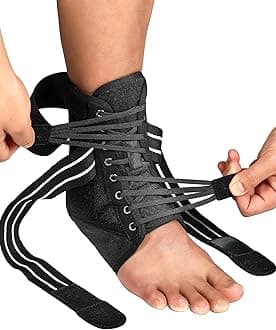 Quick Lace Up Ankle Brace for Women Men with Removable Side Splints, Adjustable Ankle Support for Sprained Ankle Injury Recovery, Ankle Stabilizer for Basketball Volleyball Tennis, 1 Unit