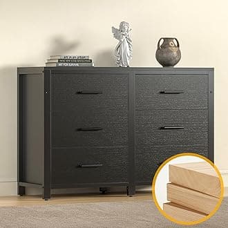 6 Drawer Black Dresser for Bedroom, Industrial Wood Chests of Drawers with Sturdy Steel Frame, Dresser for Bedroom Wood