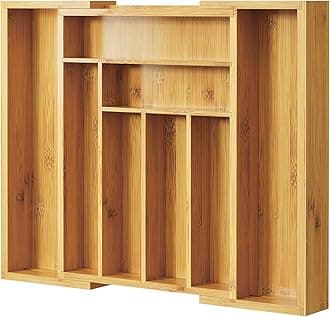 Pipishell Bamboo Expandable Silverware Drawer Organizer, Adjustable Kitchen Utensil Tray for Forks, Spoons and Knives, Wood Storage Cutlery Holder for Bedroom and Living Room