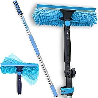 24ft Window Squeegee with Extension Pole, Window Cleaner Tool with 6-Stage Telescoping Pole, Window Cleaning Kit with 5-24ft Pole & Microfibre Cloths & Blades Replacement & Angle Adapter