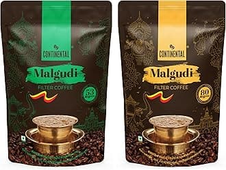 Continental Malgudi Filter Coffee 500gm Pouch Combo | (53% Coffee - 47% Chicory) + (80% Coffee - 20% Chicory) | Traditional South Indian | Freshly Roasted Ground Coffee | 500gm*2-1KG