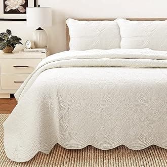 Cozy Line Home Fashions 100% Cotton Medallion Off White Matelasse Embossed Bedding Quilt Set, Reversible Lightweight Bedspread, Coverlet for All Season (Blantyre - Ivory, King - 3 piece)