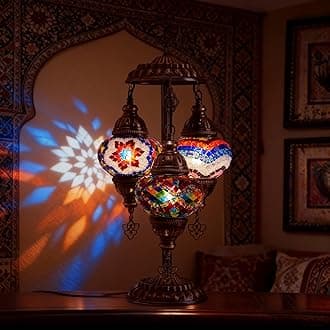 mozaist Turkish Table Lamp, Boho Lamp, 3 Globe Mosaic Desk Light, Decorative ...