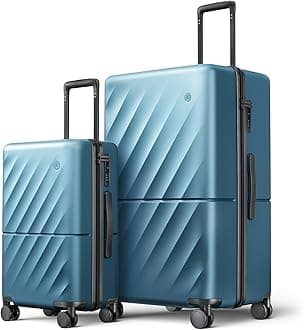 Carry On Suitcase, Checked Trunk Luggage with Double Spinner Wheels, Anti-Burst Zipper, Hard Case PC Suitcase Lightweight Travel Luggage, TSA Approved, 03-Topaz Blue (Hudson), Set 2PCS (20