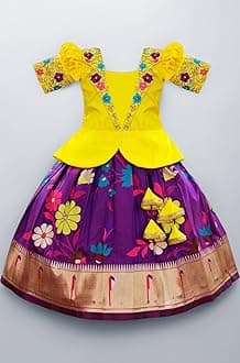 White Button Girls South Indian Pattu Pavadai | Traditional Digital Print Satin Lehenga Choli Set