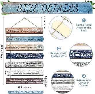 Yookeer Christian Wall Art Office Inspirational Wooden Bible Verses Bedroom Scripture Wall Art Meditation Inspirational Hanging Wood Sign for Kitchen Living Room(Brown,Spanish Style)