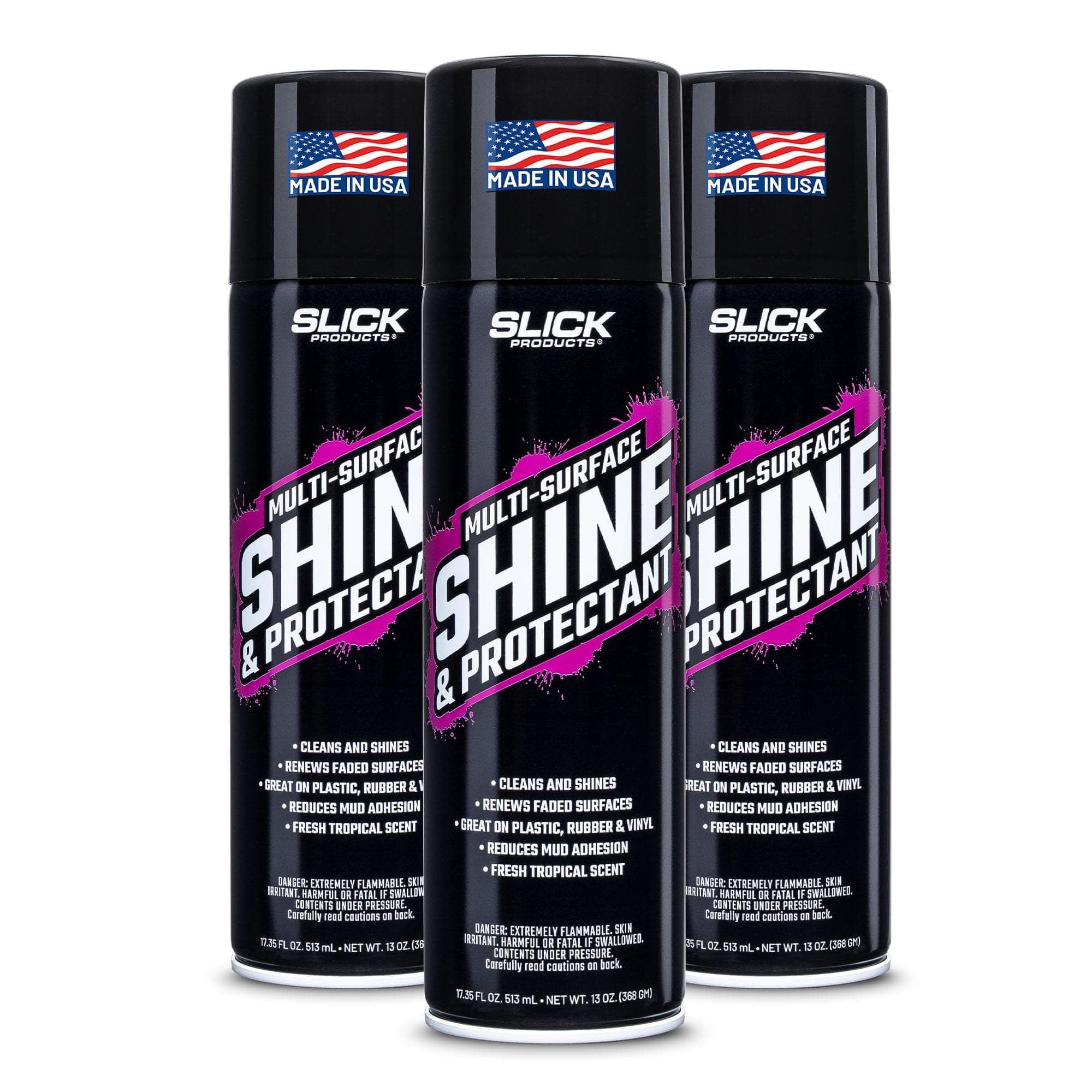 - Slick Products Shine & Protectant Spray 17.35 FL OZ. - High Gloss Clear Coating Renew Vinyl, Plastic, Rubber, Trim, Tire, Car, Truck, Motorcycle, Dirt Bike (3-Pack)