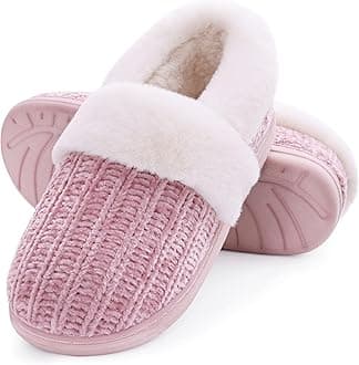 Evshine Women's Fuzzy Memory Foam Closed Back Slippers Chenille Knit Fleece Lined House Shoes