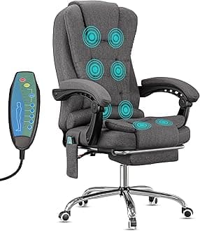 – Desk Chair with 8-Point Massage Function – Ergonomic PC Gaming Chair with Backrest, Height Adjustment, Swivel Base and Supportive Cushioning for Home Office & Study - Linen (Dark Grey)