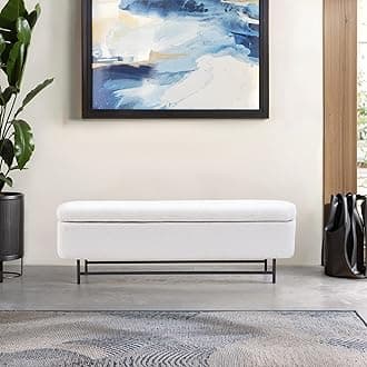 56" Boucle Storage Bench for Bedroom, Upholstered Teddy Ottoman Bench, Modern Extra Long Storage Bench for End of Bed/Entryway/Livingroom/Window (Beige)