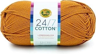 24/7 Cotton Mercerized Lightweight Yarn for Knitting, Crochet, and Crafts, Amber, 1 Pack, 185 Yards of Natural Fiber for Breathable Tops, Durable Bags, and Easy-Care Dish Cloths