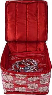 KUBER INDUSTRIES Brocade Jewellery Box/Organizer with 10 Pouch Red, Standard