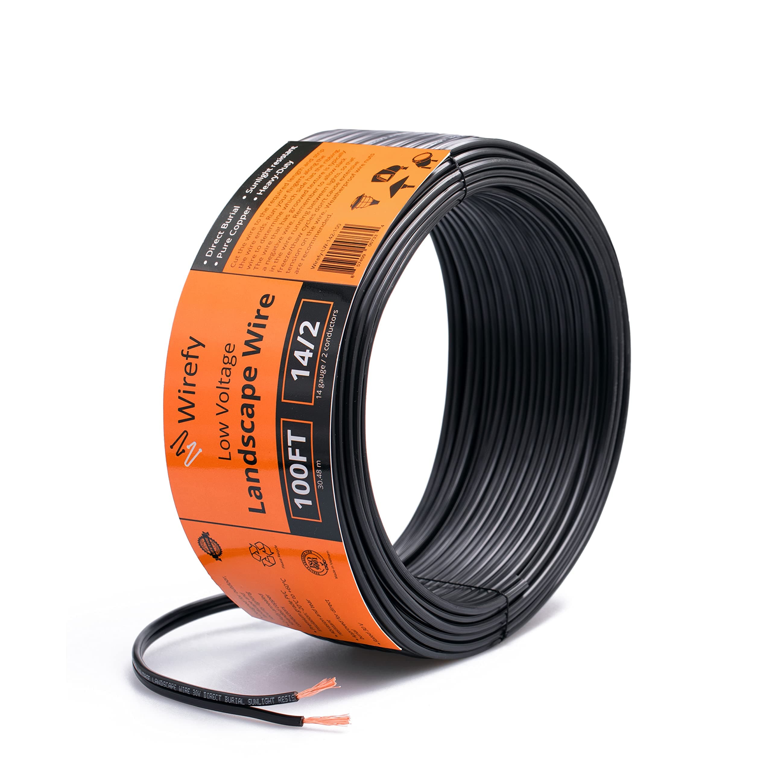 14/2 Low Voltage Landscape Wire 100 ft | Low Voltage Landscape Lighting Wire | Pure Copper | Outdoor Direct Burial | 14-Gauge 2-Conductor 100 Feet
