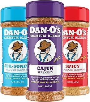 Dan-O's 3 Bottle Seasoning Set, Small Bottles, 3 Pack, Includes Spicy, SEA-soning and Cajun Seasonings, Sugar Free, Zero Calorie, Use this Seasoning Kit on Meat, Seafood or Jambalaya