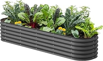 Vego garden Raised Garden Bed Kits, 17" Tall 9 in 1 8ft X 2ft Metal Raised Planter Bed for Vegetables Flowers Ground Planter Box-Modern Gray