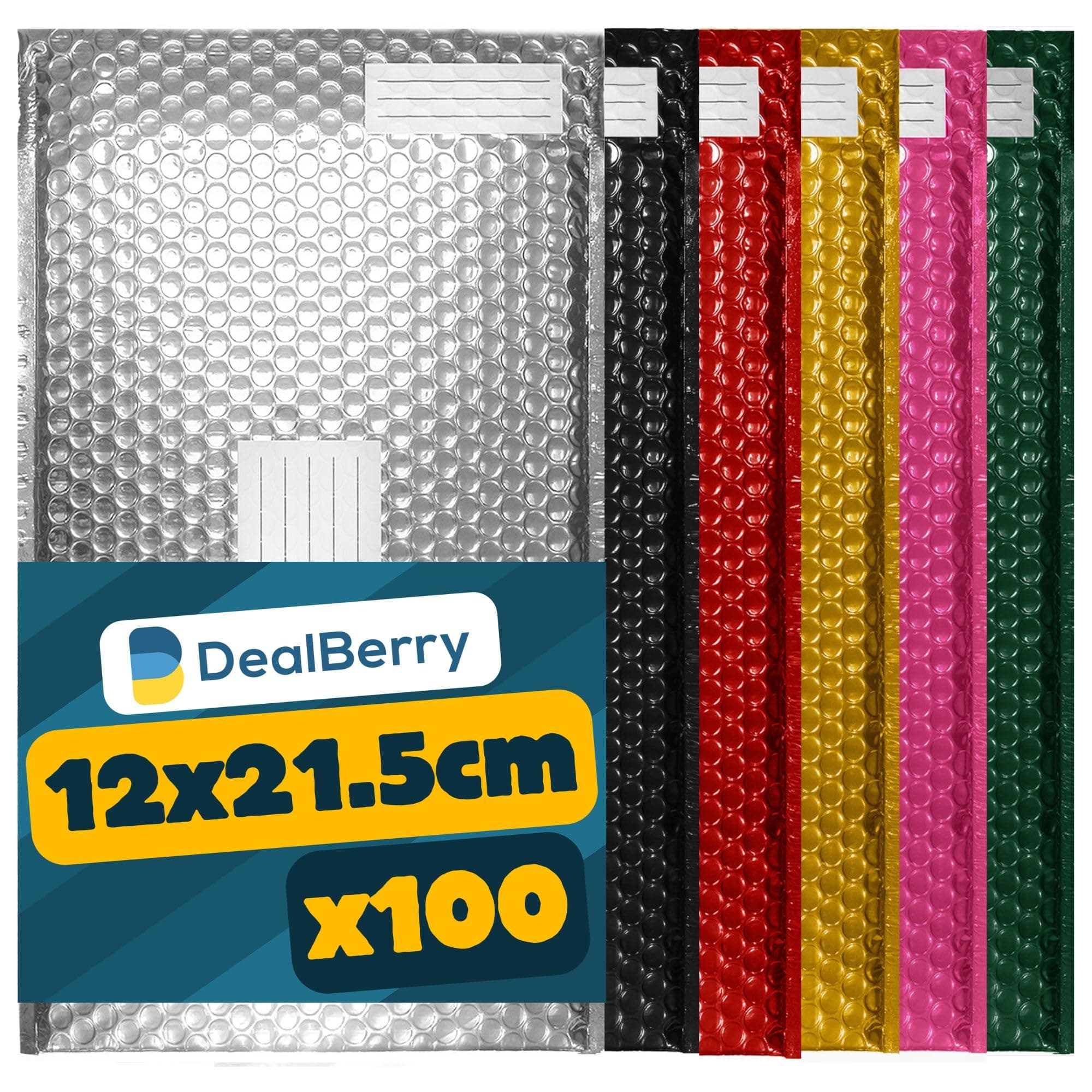 100 Pack Padded Bubble Envelopes | Bubble Wrap Envelope | Packaging Poly Bags | Bubble Shipping Mailer | Metallic Shipping Envelopes | Address & Return Box | Single Random Colour | Size B | 140x215mm