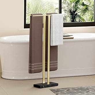 KESStanding Towel Rack with Weighted Marble Base, 37" Equal-Height Black and Gold Towel Rack Stand for Bathroom Floor, Fits Large Bath Towel, 18/8 Stainless Steel, BTH229-BBZ