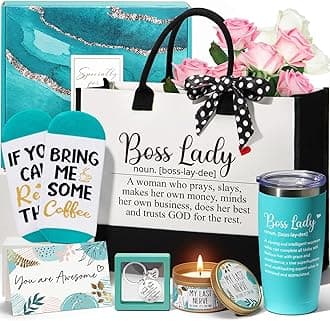 Boss Gifts for Women Her, Best Boss Lady Gifts for Women Cool Bosses Gift Basket for Female, Funny Thank You Bosses Lady Appreciation Birthday Mothers Day Farewell Leaving Gift Set w/ Canvas Tote Bag