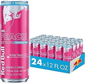 Peach Edition Sugarfree Energy Drink, White Peach, 12 fl. oz., Case of 24 cans, with 114mg Caffeine, Taurine & B Vitamins