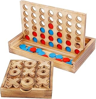 Tic Tac Toe & 4 in a Row Tables Game Set, Classic Board Line Up 4 for Living Room Rustic Table Decor and Use as Game Top Wood Guest Room Decor Strategy Board Games for Families