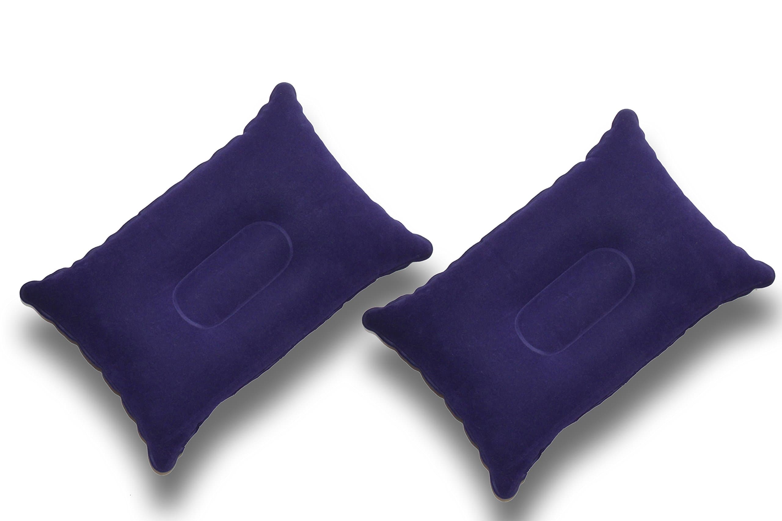 Super-Comfy 2 Pack Small Inflatable Travel Pillow Lumbar Support Flocked Velvet-Touch Navy Blue