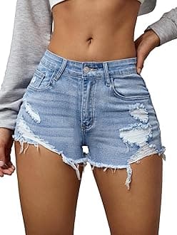 Women's & Girl's Frayed Edges Ripped Raw Hem Solid Denim Shorts (J Shorty 138)