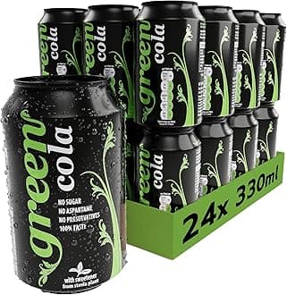 Green Cola Zero Calorie Soft Drink – Sugar-Free Fizzy Drinks with Stevia & Natural Caffeine – No Aspartame, Low Calorie Cans of Pop 24 Pack (330ml x 24)