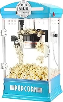 Big Bambino Popcorn Machine - Old-Fashioned Popcorn Maker with 4-Oz Kettle, Measuring Cups, Scoop, and Serving Cups by Great Northern Popcorn (Blue)