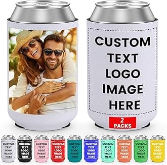 2 Pack Custom Can Cooler Sleeve Bulk Personalized Insulated Drink Can Coolers with Logo Image Text for Wedding Favors Birthday Bachelor Party Decorations