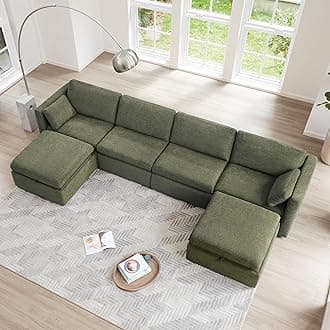 CHITA Oversized Modular Sectional Sofa, FSC Certified U Shaped Couch with Reversible Chaise Modular Sectional Couch,146 inch Width, 6 Seat Modular Sofa with Storage Ottomans, Moss Green