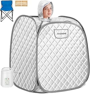 VIVOHOME Portable Personal Steam Sauna Spa with 1.8L 800 Watt Steam Generator, Foldable Chair, Home Sauna Spa Tent for Detox Relaxation, Silver Gray