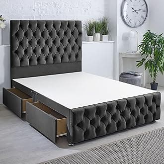 ComfoRest Elegant Double Bed with 2 Drawers – 4FT6 – (Black Plush) – Durable Base for Compact Living – Stylish Design for Modern Bedrooms – No Mattress Included