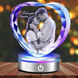3D Crystal Photo Personalized, Customized Gifts for Women Mom, Crystal Picture Frame, Personalized Anniversary Birthday Gifts for Men, Him, Dad, Couple, Wedding Memorial Gift for Boyfriend