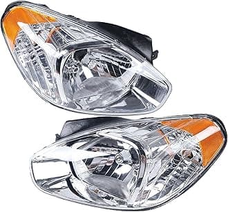 Halogen Headlights, Front Left & Right Side Headlamp for 2006-2011 Hyundai Accent, OEM 921011E010 921021E010 (Driver + Passenger Side)