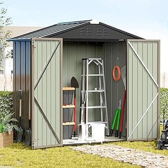 Greesum Metal Outdoor Storage Shed 6FT x 4FT, Steel Utility Tool Shed Storage House with Door & Lock, Metal Sheds Outdoor Storage for Backyard Garden Patio Lawn (6' x 4'), Brown