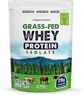 Opportuniteas Grass Fed Whey Isolate Protein Powder – Unflavored, Heavy-Metal Tested, 28g Protein, Sourced from Ireland, Hormone-Free, Non-GMO, Packaged in USA – 5lb