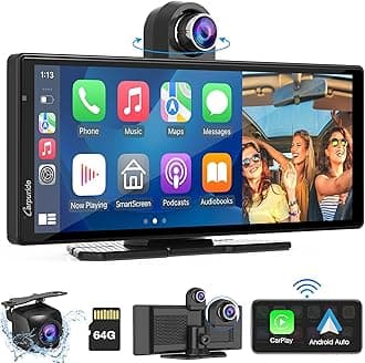 2024 W903 Portable Carplay & Android Auto with Dash Cam - 9.3" HD IPS Screen, 4K Front &1080P Rear Cam, Loop Recording, Bluetooth, Mirror Link, GPS, Siri, Dashboard Mounted