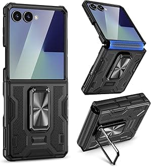 VEGO for Samsung Galaxy Z Flip 7 Case with Stand, Built-in Screen Protector [Anti-Scratch][Hinge Protection] Full Body Rugged Shockproof Drop Protection Case for Galaxy Z Flip 7(Not for 7FE) - Black