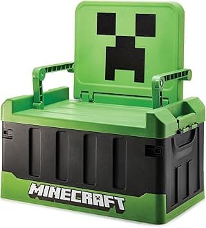 Numskull Minecraft 2-in-1 Toy Storage Box & Folding Chair - Gaming Accessory Organizer with lid and handles for Family Rooms, Official Minecraft Merchandise