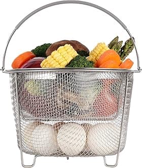 Steamer Basket for Instant Pot Accessories 6 qt or 8 quart - 2 Tier Stackable 18/8 Stainless Steel Mesh Strainer Basket - Silicone Handle - Vegetable Steamer Insert, Egg Basket, Pasta Strainer