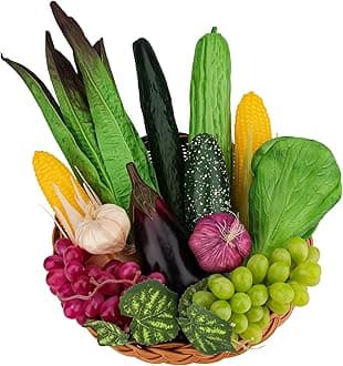 12 Pcs Fake Vegetables,Realistic Plastic Fake Fruit and Vegetable Decoration,Artificial Vegetable for Home Kitchen Decor,Fake Veggies Corn Cucumber for Photography Props Display