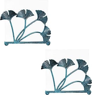 OwlGift Set of 2 Modern Ginkgo Leaves Design Napkin Holder, Metal Paper Napkin Storage for Kitchen, Stylish Paper Towel Dispenser, Mail Letter Sorter Rack, Document File Organizer – Turquoise