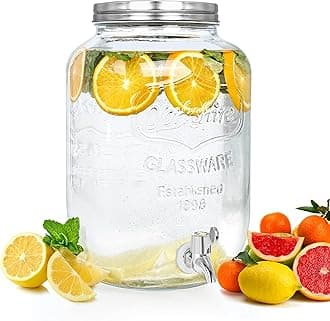 ABOUT SPACE 8 Litre Glass Juice Dispenser - Water Pitcher for Detox Water - Mason Jar - Counter Table Top Infused Water & Beer Dispenser - Airtight Lid Pitcher for Home & Kitchen Glassware, Restaurant