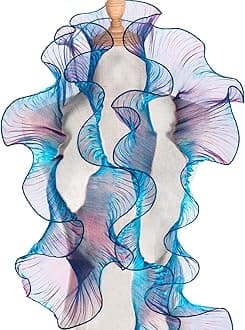 OIIKI Ruffled Lace Trims 5 Yards - Pleated Lace and Organza Ruffles for Sewing Decoration - Gradient Blue