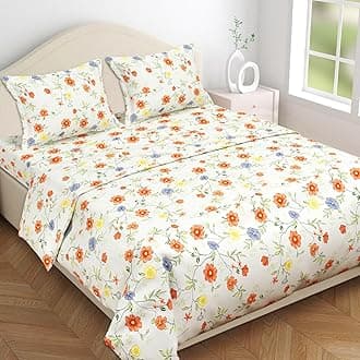 BSB HOME Kingston Collection Super King Size Bedsheets with 2 King Size Pillow Covers| Luxury Soft Sheets (3pcs Set) |108x108 inches, Floral (White Grey & Rust)