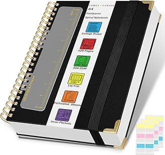 HAUTOCO Spiral Notebook Journal 8.5"x 11", College Ruled Leather Notebook with 320 Pages, 100 GSM Paper, A4 Hardcover Notebook, Lined Journaling Notebooks for Work, Office, School, Business, Black