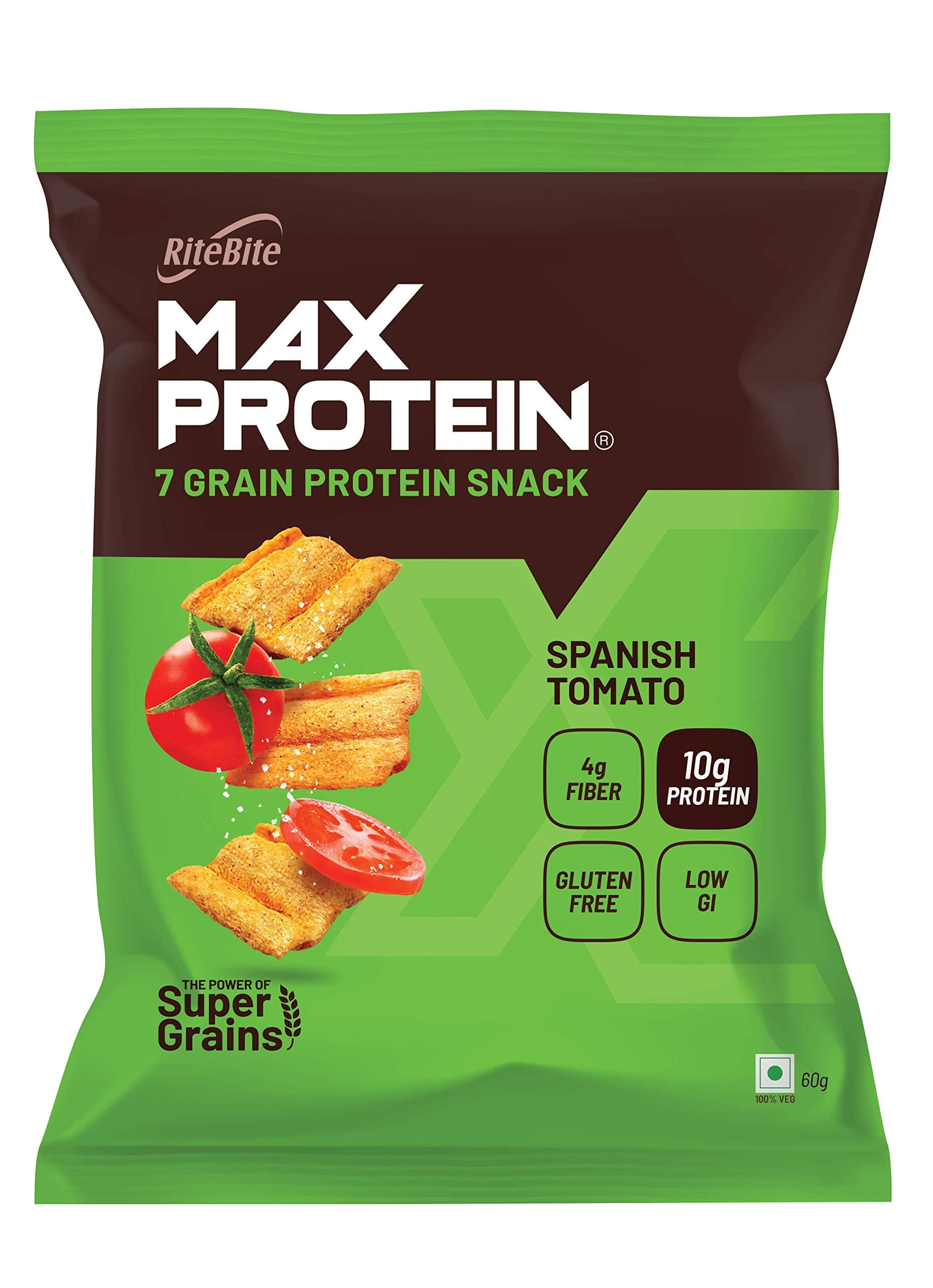 RiteBite Max Protein Spanish Tomato Chips Snack, Multigrain Ragi Chips, Ready To Eat Healthy Snacks, Pack Of 4 (60 Gram Pouch Each)
